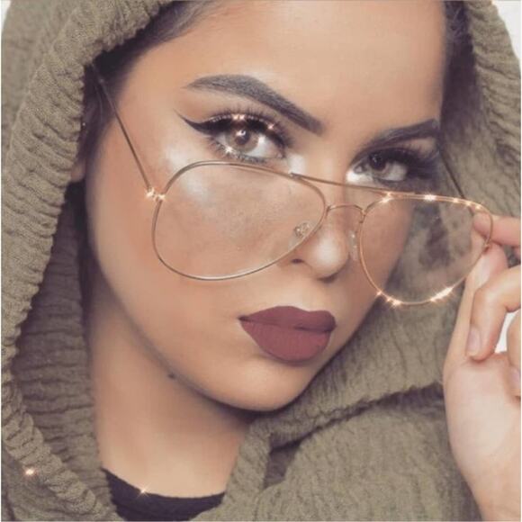 Classic Clear Lens Glasses Vintage Retro Aviator Gold Frame Eyeglasses - Picture 1 of 7